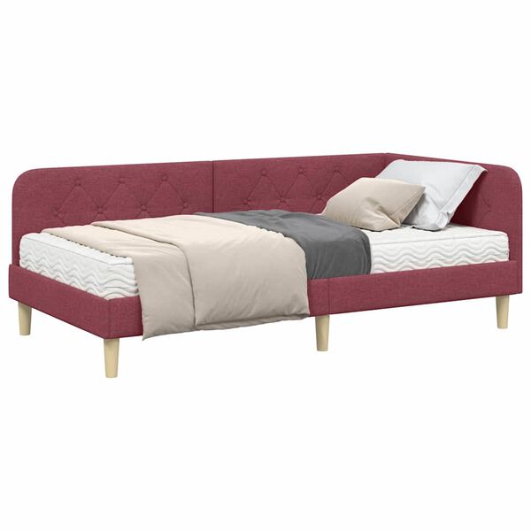 vidaXL Estructura de cama en esquina Rojo vino 90 x 190 cm tela