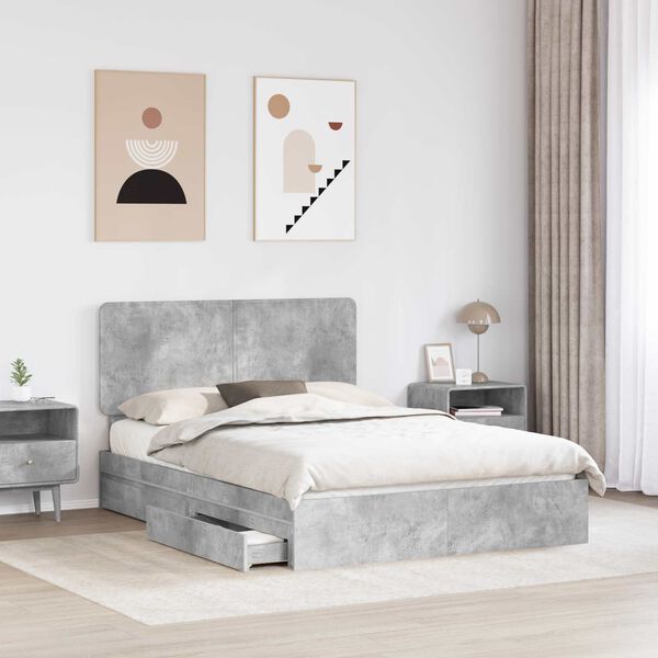 vidaXL Cama con almacenamiento con cabecera Gris Concreto 140 x 190 cm