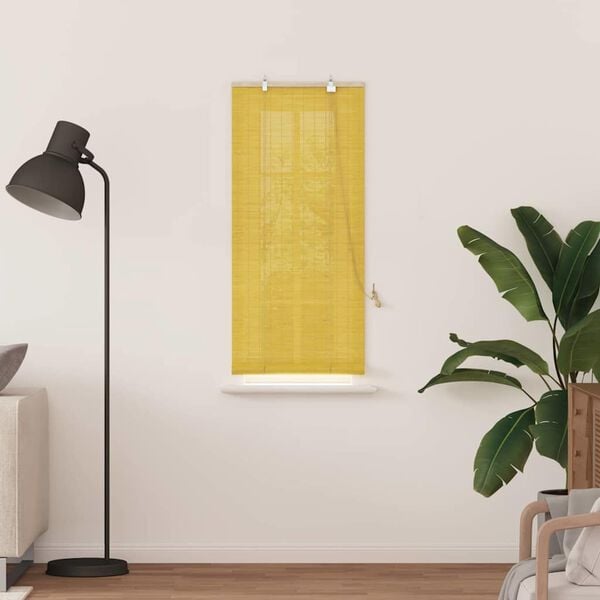 vidaXL Estor enrollable con cortinas Manual Amarillo 60 x 160 cm Bamb&uacute;