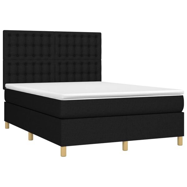 vidaXL Cama box spring con colch&oacute;n tela negro 140x190 cm