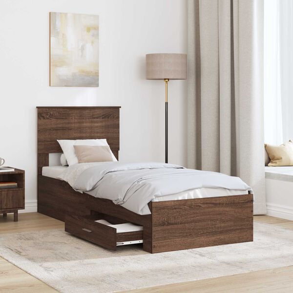 vidaXL Estructura de cama con caj&oacute;n Roble Marr&oacute;n y Plata 75 x 190 cm