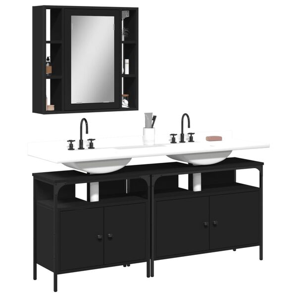 vidaXL Set de muebles de baño 3 piezas madera contrachapada negro