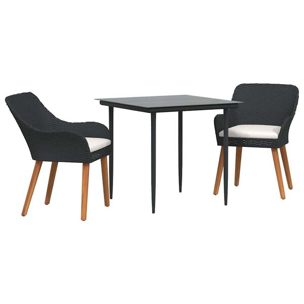 vidaXL Conjunto de Comedor de Jard&iacute;n 3 pcs Negro rat&aacute;n sint&eacute;tico