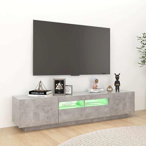 vidaXL Mueble para TV con luces LED gris hormig&oacute;n 180x35x40 cm