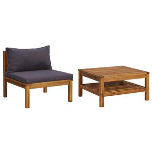 vidaXL Set sof&aacute;s jard&iacute;n 2 pzas con cojines gris oscuro madera acacia