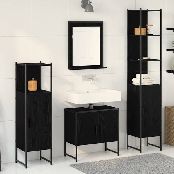 vidaXL Juego de muebles de ba&ntilde;o 4 pcs Negro Madera de ingenier&iacute;a