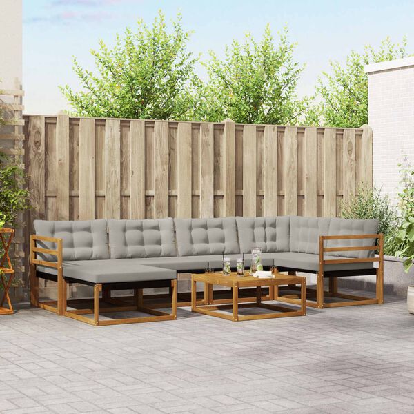 vidaXL Conjunto de sof&aacute;s de exterior 7 pcs Gris Natural y Claro