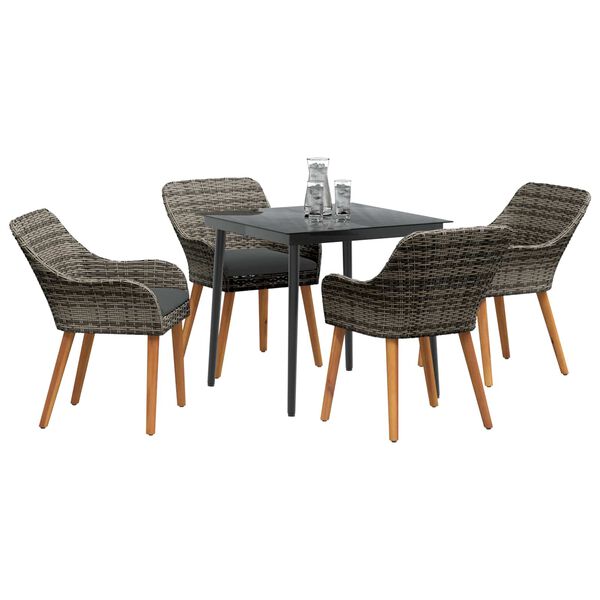 vidaXL Conjunto de Comedor de Jard&iacute;n 5 pcs Gris rat&aacute;n sint&eacute;tico