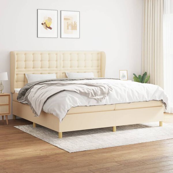 vidaXL Cama box spring con colch&oacute;n tela color crema 200x200 cm
