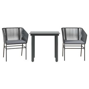 vidaXL Set comedor jard&iacute;n 3 pzas cojines rat&aacute;n sint&eacute;tico vidrio negro