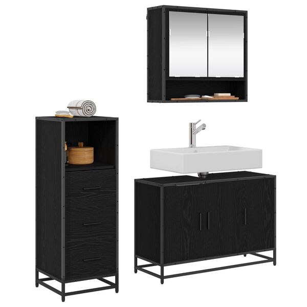 vidaXL Juego de muebles de ba&ntilde;o 3 pcs Roble Negro Madera de ingenier&iacute;a