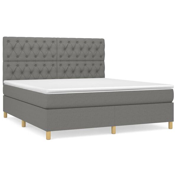 vidaXL Cama box spring con colch&oacute;n tela gris oscuro 160x200 cm