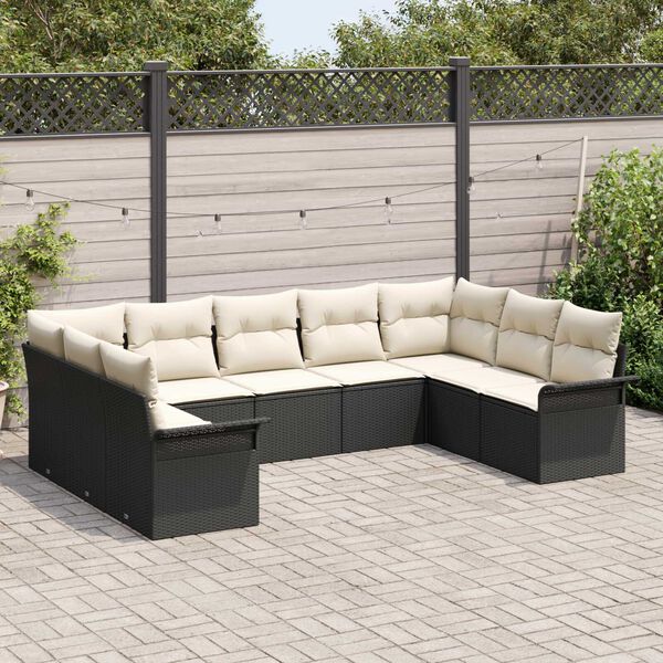 vidaXL Conjunto de sof&aacute; de jard&iacute;n 9 pcs Negro rat&aacute;n sint&eacute;tico