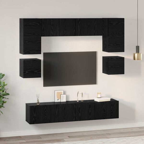 vidaXL Conjunto de mueble de TV 8 pcs Roble Negro Madera de ingenier&iacute;a