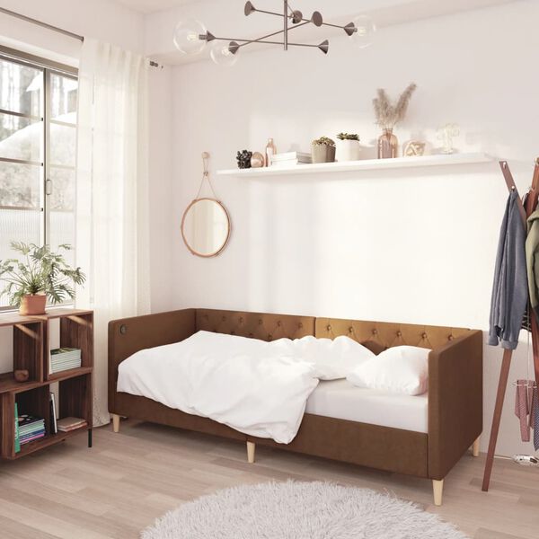 vidaXL Sof&aacute; cama USB de tela marr&oacute;n 90x200 cm