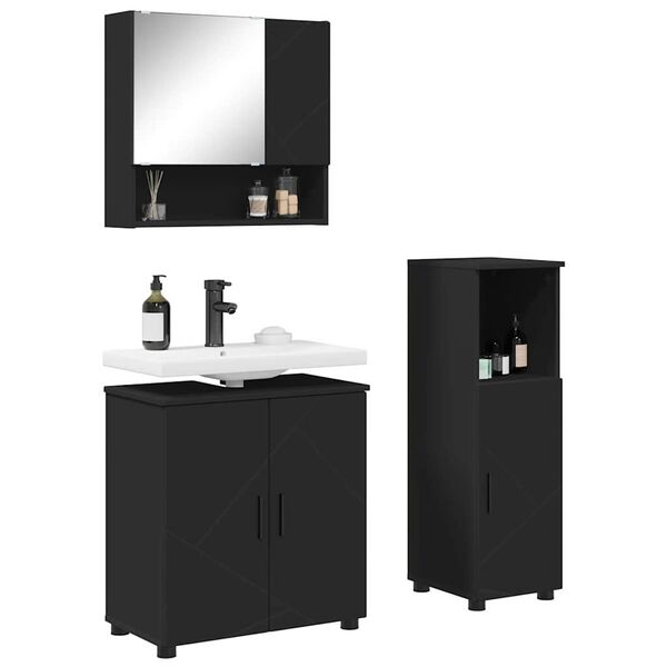 vidaXL Juego de muebles de ba&ntilde;o Montaje en la pared 3 pcs Negro