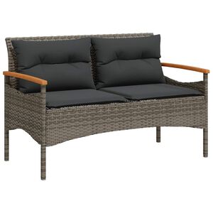 vidaXL Banco de jard&iacute;n con cojines rat&aacute;n sint&eacute;tico gris 116x62,5x74 cm