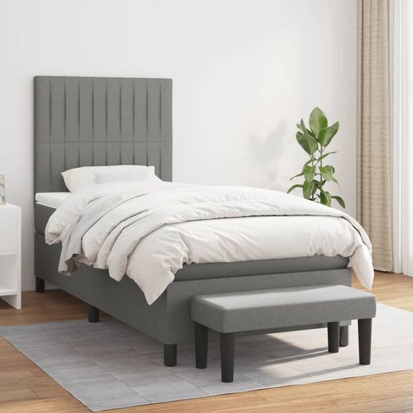vidaXL Cama box spring con colch&oacute;n tela gris oscuro 90x190 cm