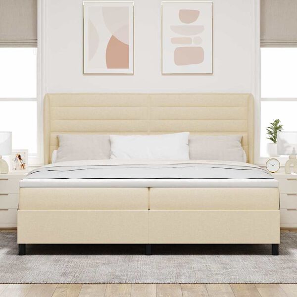 vidaXL Cama tipo Box Spring con colch&oacute;n Crema 200 x 200 cm tela