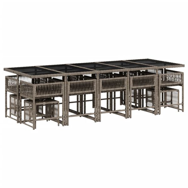 vidaXL Set comedor de jard&iacute;n con cojines 15 pzas rat&aacute;n sint&eacute;tico gris