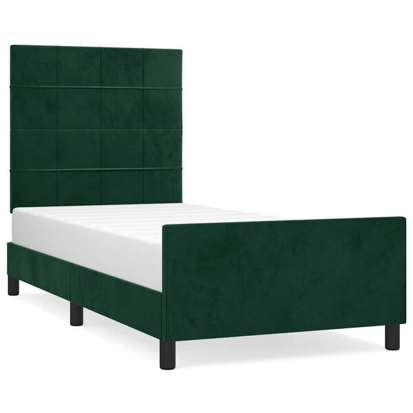 vidaXL Estructura de cama sin colch&oacute;n terciopelo verde oscuro 90x200cm