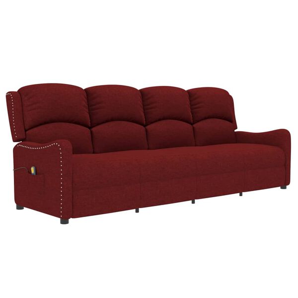 vidaXL Sill&oacute;n reclinable de masaje 4 plazas tela rojo tinto