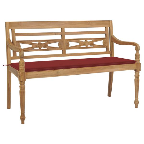 vidaXL Banco Batavia madera maciza de teca con coj&iacute;n rojo 150 cm