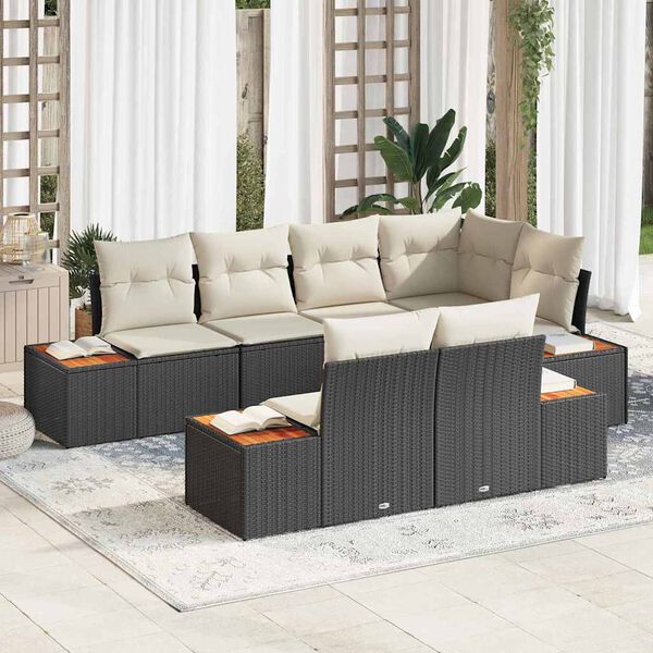 vidaXL Conjunto de sof&aacute; de jard&iacute;n 7 pcs Negro rat&aacute;n sint&eacute;tico
