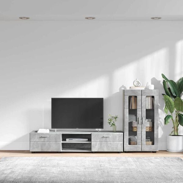 vidaXL Conjunto de mueble de TV con caj&oacute;n FLORIN Gris Concreto