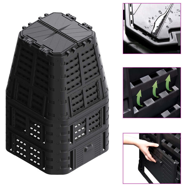 vidaXL Compostador de jard&iacute;n negro 93,3x93,3x146 cm 1000 L