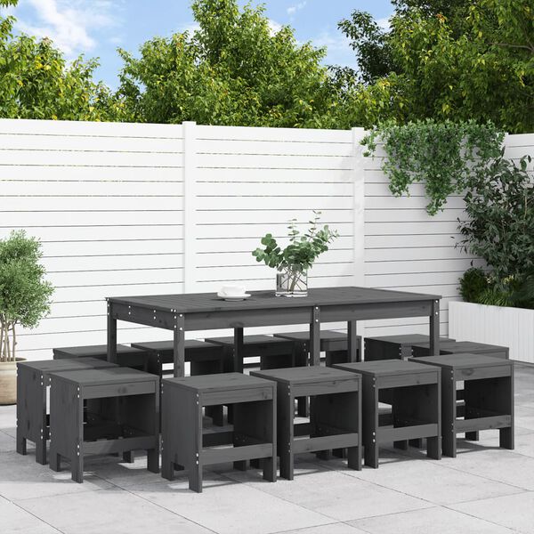 vidaXL Juego de comedor de jard&iacute;n 13 piezas madera maciza pino gris