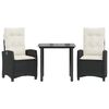 vidaXL Set comedor de jard&iacute;n 3 pzas con cojines rat&aacute;n sint&eacute;tico negro