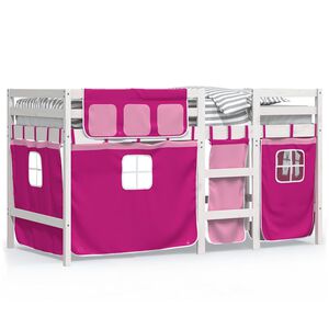 vidaXL Cama alta para ni&ntilde;os con cortinas madera pino rosa 90x190 cm
