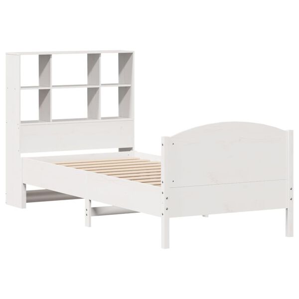 vidaXL Cama con estanter&iacute;a sin colch&oacute;n madera maciza blanco 90x200 cm