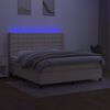 vidaXL Cama box spring colch&oacute;n y luces LED tela crema 160x200 cm