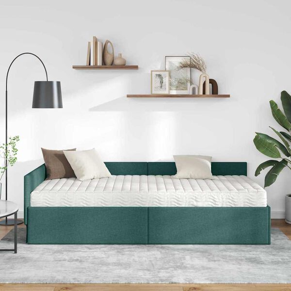 vidaXL Estructura de Cama Esquina con Colch&oacute;n Otro 2 pcs Verde tela