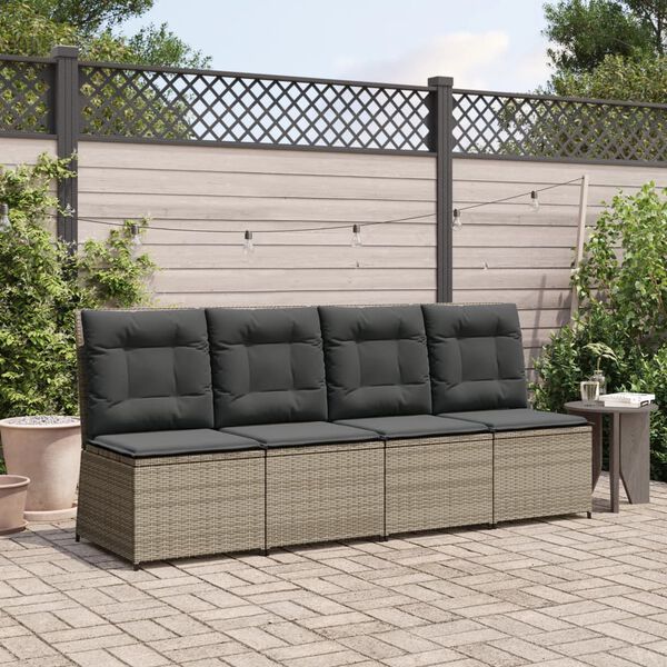 vidaXL Sillón reclinable de jardín con cojines ratán sintético gris