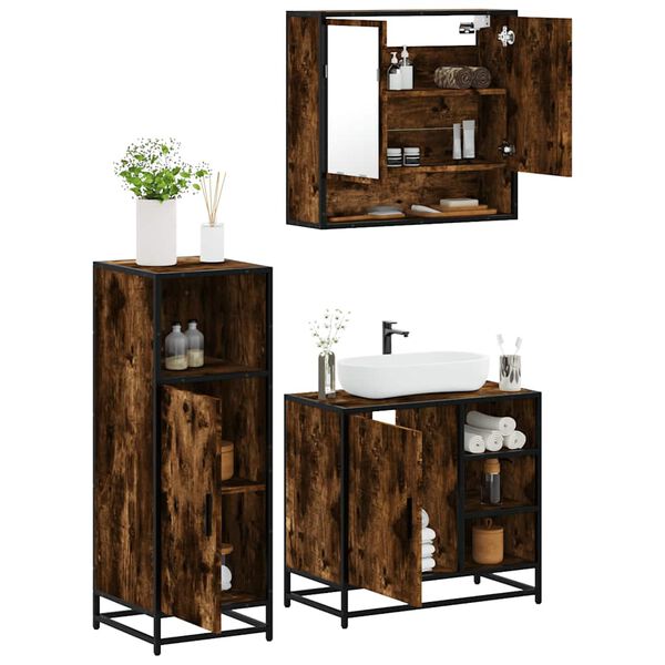 vidaXL Set de muebles ba&ntilde;o 3 pzas madera contrachapada roble ahumado