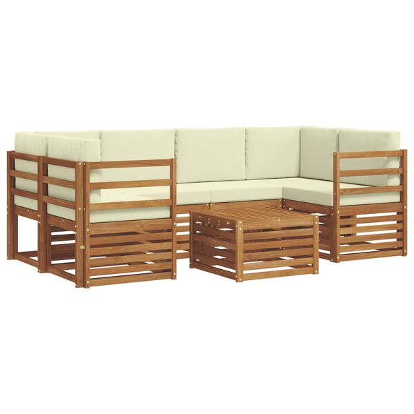vidaXL Juegos de sof&aacute;s 7 pcs Natural y Crema Madera de Acacia S&oacute;lida