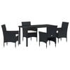vidaXL Conjunto de Comedor de Jard&iacute;n 5 uds. Negro rat&aacute;n sint&eacute;tico