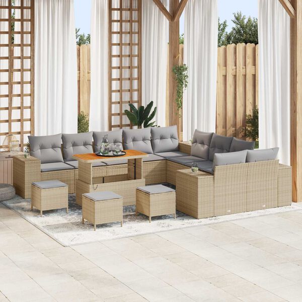 vidaXL Conjunto de sof&aacute; de jard&iacute;n 14 pcs Beige rat&aacute;n sint&eacute;tico