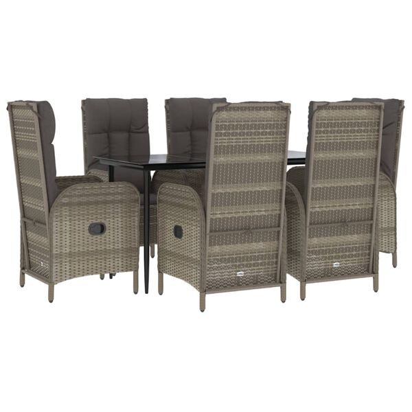vidaXL Set comedor jardín 7 pzas y cojines ratán sintético negro gris