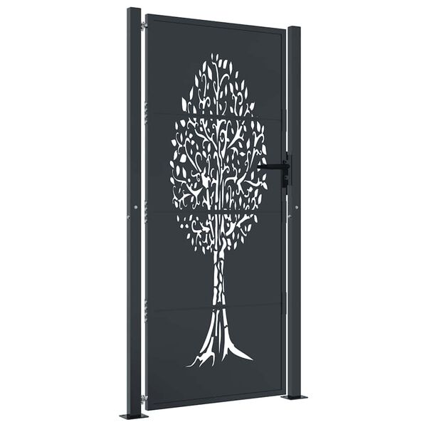 vidaXL Puerta de jardín antracita 100x175 cm de acero con diseño de árbol