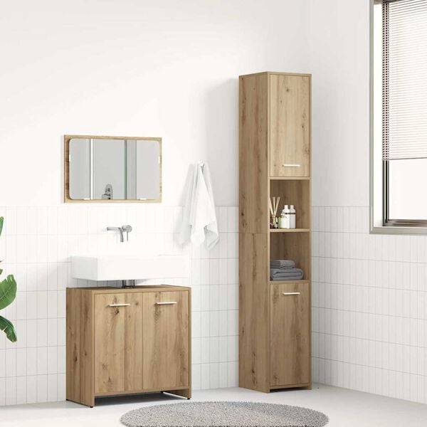 vidaXL Juego de muebles ba&ntilde;o 3 piezas madera ingenier&iacute;a roble artisan