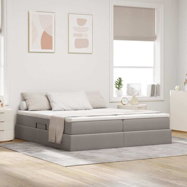 vidaXL Cama con almacenamiento y colch&oacute;n Taup&eacute; 200 x 200 cm Poli&eacute;ster