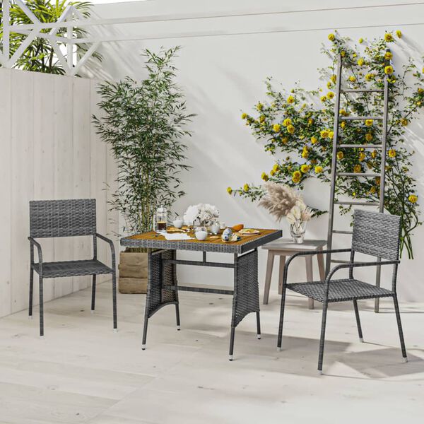 vidaXL Juego de comedor de jardín 3 piezas ratán sintético gris