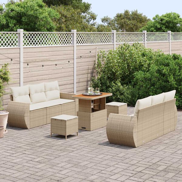 vidaXL Conjunto de sof&aacute; de jard&iacute;n 9 pcs Beige rat&aacute;n sint&eacute;tico