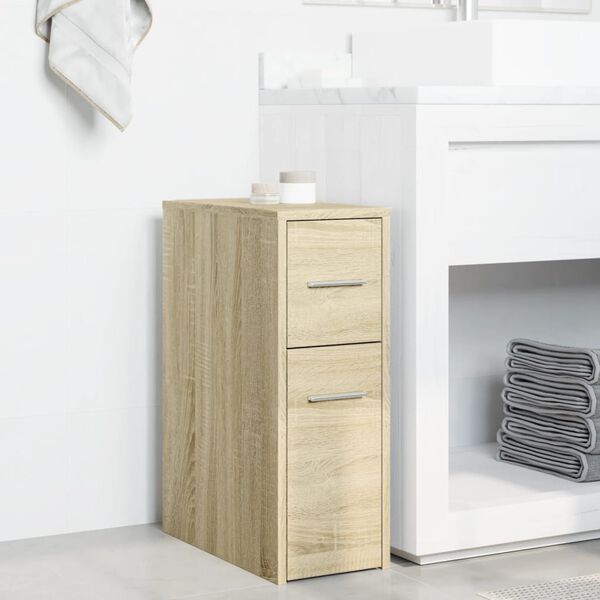 vidaXL Armario de baño estrecho con ruedas madera roble Sonoma