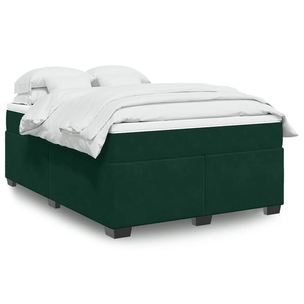 vidaXL Cama box spring con colch&oacute;n terciopelo verde oscuro 160x200 cm