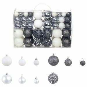 vidaXL Lote de bolas de Navidad 100 unidades blanco/gris 3/4/6 cm